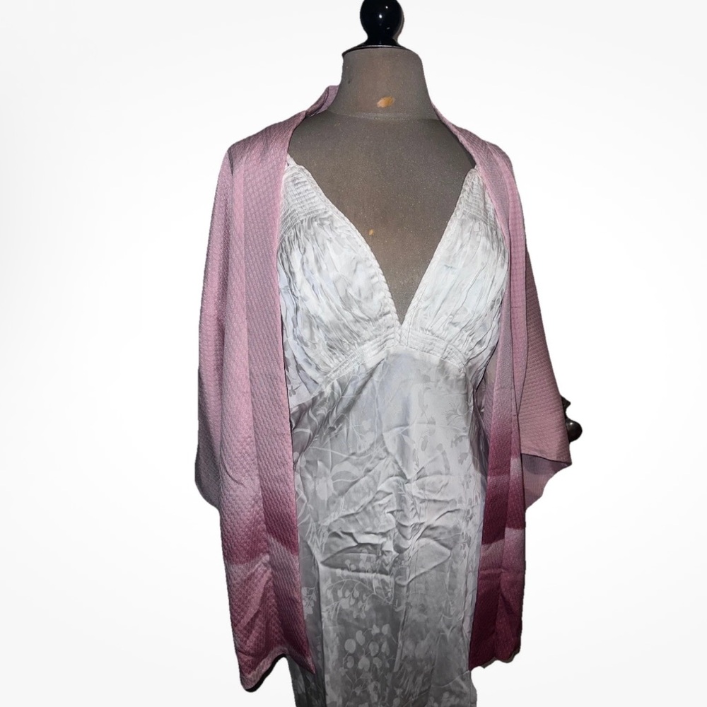 Vintage Haori Pink Ombré Reversible Satin Kimono Jacket fairy Robe S M L - Picture 3 of 14